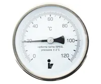 Teploměr DN100, 0-120°C, zad.výv. 1/2",jím.100 mm