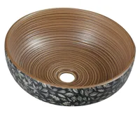 SAPHO PRIORI keramické umyvadlo na desku, Ø 41 cm, hnědá s modrým vzorem SAPHO PRIORI keramické umyvadlo na desku, Ø 41 cm, hnědá s modrým vzorem