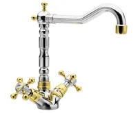 SAPHO ANTEA stojánková umyvadlová baterie s retro hubicí s výpustí, chrom/zlato