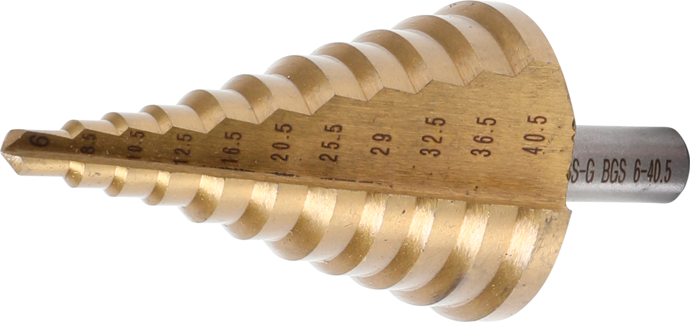 BGS Vrták kónický HSS, průměr 6,0 - 45,0 mm, stupňovitý, potitanovaný