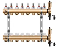 WIGELL Mosazný rozdělovač 8 okruhů, pro podlahového topení s hlavicemi a průtokoměry WIGELL Mosazný rozdělovač 8 okruhů, pro podlahového topení s hlavicemi a průtokoměry