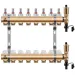 WIGELL Mosazný rozdělovač  8 okruhů, pro podlahového topení  s hlavicemi a průtokoměry
