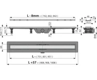 ALCAPLAST Sprchový liniový žlab plastový, s nerezovým okrajem a oboustranným roštem (plný / vložení dlažby), délka 850 mm APZ20-850 (1)