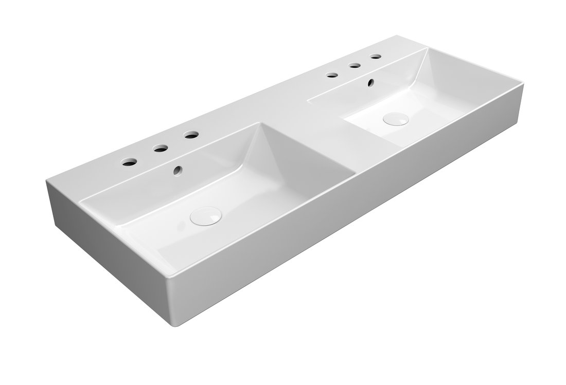 Gsi kube x keramické dvojumyvadlo 120x47cm, broušená spodní hrana, 3 otvory, bílá extraglaze