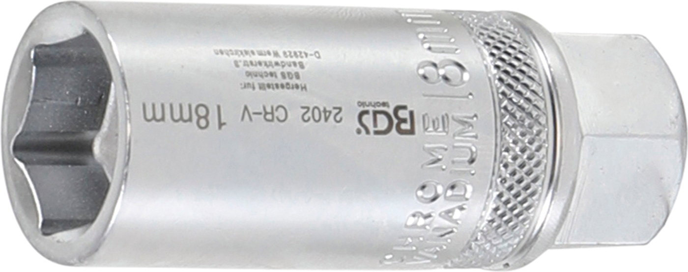 BGS Hlavice nástrčná pro zapalovací svíčky s pružinou 1/2" x 18mm,6.ti hranná,Chrom Vanadium