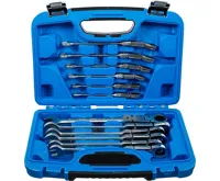 BGS Sada dvoukloubových ráčnových kombinovaných klíčů , nastavitelné , 8 - 19 mm , 12 ks. BGS Sada dvoukloubových ráčnových kombinovaných klíčů , nastavitelné , 8 - 19 mm , 12 ks.