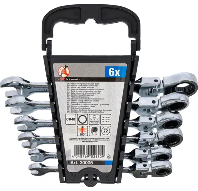 BGS Klíče očkoploché ráčnové 1/4"-9/16", kloubové, sada 6 dílů