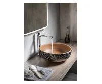 SAPHO PRIORI keramické umyvadlo na desku, Ø 41 cm, hnědá s modrým vzorem (1)