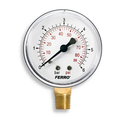 Manometr - tlakoměr 63mm 1/4" Radiál - spodní vývod 0-6 bar
