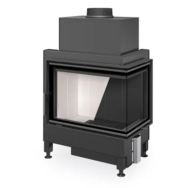 ROMOTOP Rohová krbová vložka HEAT R 4G S 65.51.40.26  s děleným sklem, Pravé otvírání, Černý Igniton