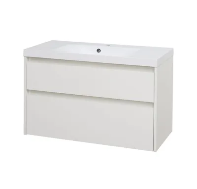 Opto, koupelnová skříňka, umyvadlo z litého mramoru, bílá, 2 zásuvky, 1010x580x458 mm