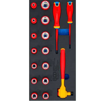BGS Vložka do dílenského vozíku 1/3: sada šroubováků a nástrčných klíčů VDE, 10 mm (3/8"), 17d