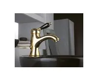 SAPHO KIRKÉ BLACK stojánková umyvadlová baterie s výpustí, černá páčka, zlato (1)