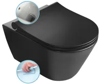 SAPHO AVVA CLEANWASH závěsná WC mísa, s bidetovou sprškou, Rimless, 35,5x53cm, černá mat