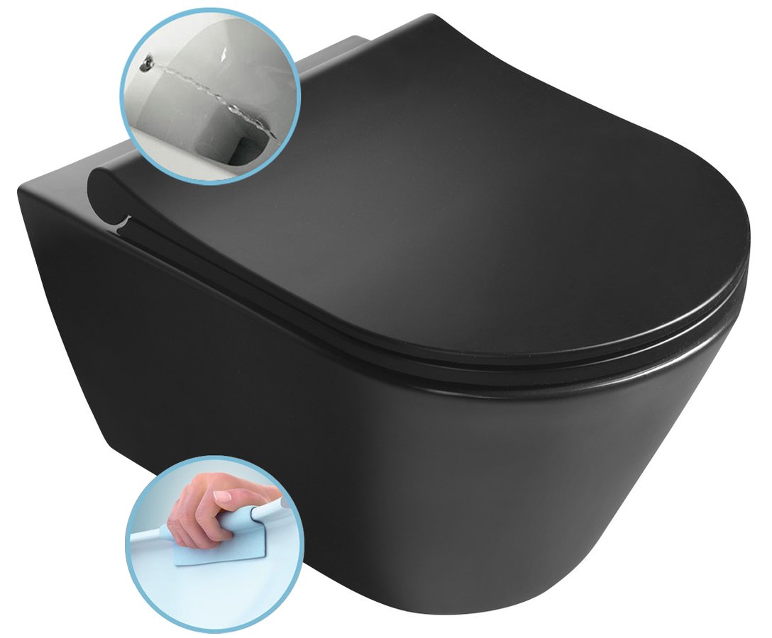 Sapho avva cleanwash závěsná wc mísa, s bidetovou sprškou, rimless, 35,5x53cm, černá mat