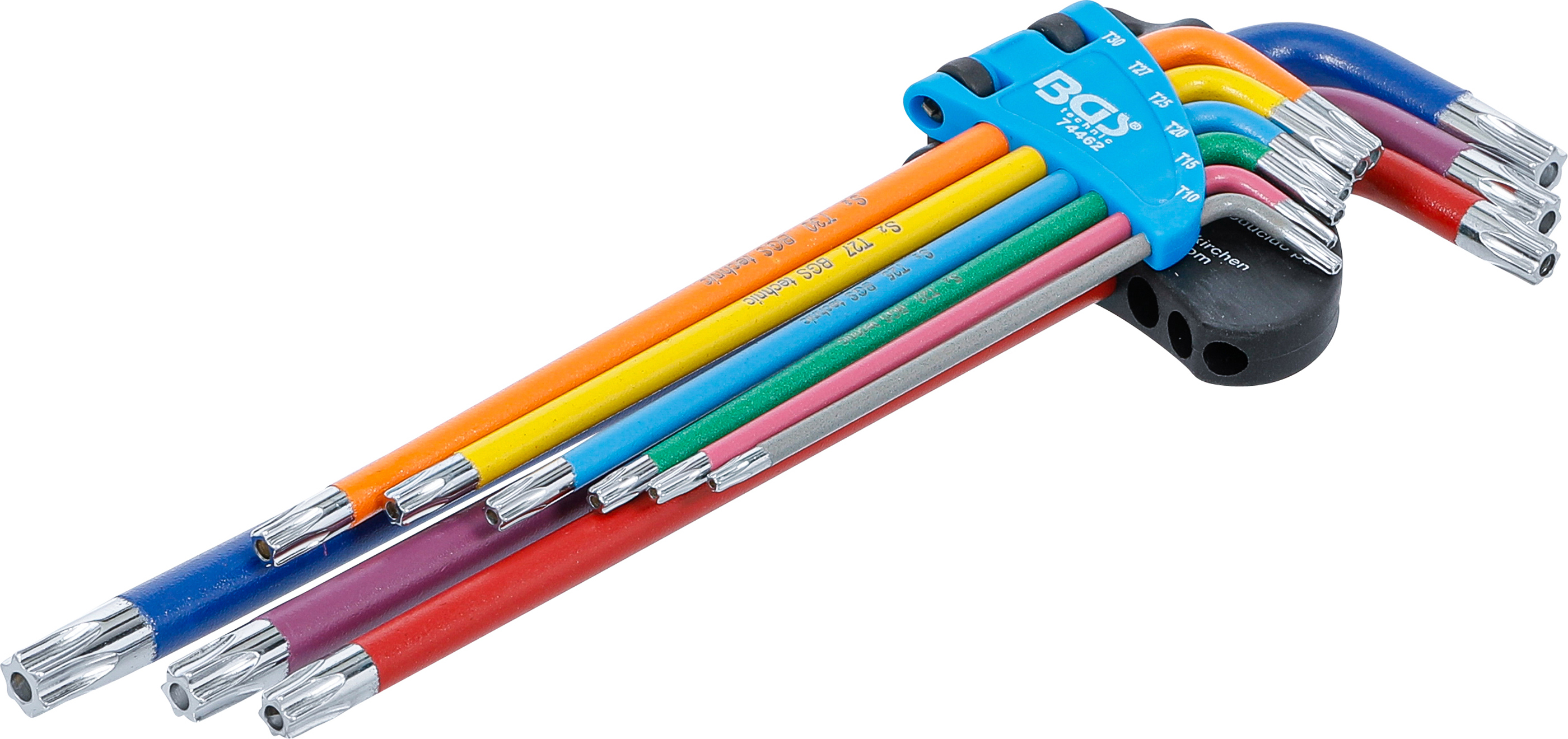 Bgs sada zahnutých klíčů,  vícebarevné,  extra dlouhé,  t-profil (pro torx) s otvorem t10 - t5
