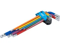 BGS Sada zahnutých klíčů, vícebarevné, extra dlouhé, vnitřní šestihran, vnitřní šestihran s ku