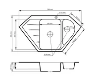 GRANISIL TARAGONA 965.10R Rohový granitový dřez s odkapem, černý granit (2)