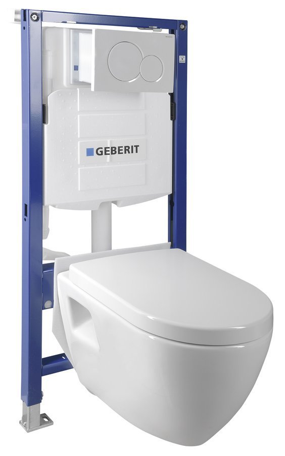 Závěsné WC Nera s podomítkovou nádržkou do sádrokartonu a tlačítkem Geberit, bílá