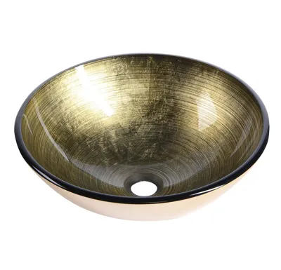 SAPHO FIANNA skleněné umyvadlo na desku Ø 42cm, bronz/zlatá