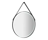 SAPHO ORBITER kulaté zrcadlo s LED osvětlením ø 60cm, kožený pásek, černá mat