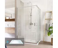 LIMA Sprchový kout, obdélník, 100x80 cm, chrom ALU, sklo Čiré, vanička z litého mramoru