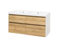 Opto, koupelnová skříňka. umyvadlo z litého mramoru, bílá/dub, 4 zásuvky, 1210x580x458 mm Opto, koupelnová skříňka. umyvadlo z litého mramoru, bílá/dub, 4 zásuvky, 1210x580x458 mm