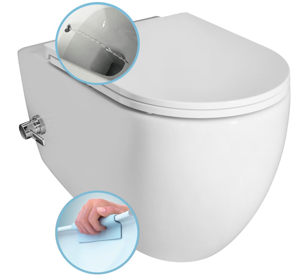 ISVEA INFINITY CLEANWASH závěsná WC mísa, integrovaný ventil a bidet. sprška, Rimless, 36,5x53cm, bílá