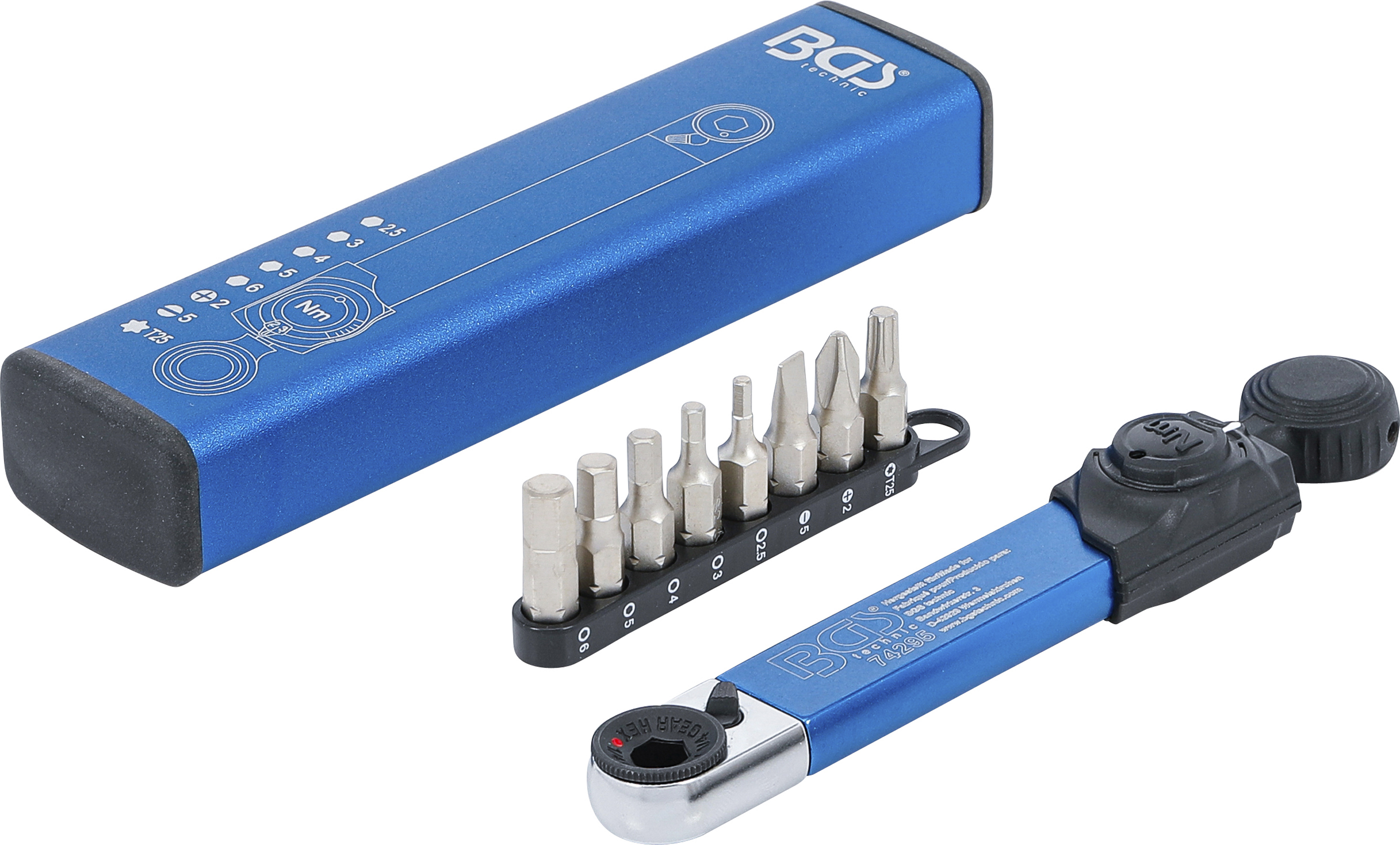 BGS Momentový klíč, výstup vnitřní šestihran 6,3 mm (1/4"), 2-10 Nm, se sadou nástrčných hlavi