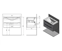 SAPHO WAVE umyvadlová skříňka 79,7x45x47,8cm, bílá/dub alabama (8)