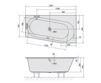 POLYSAN ASTRA WR SLIM asymetrická vana 165x90x48cm, bílá (6)
