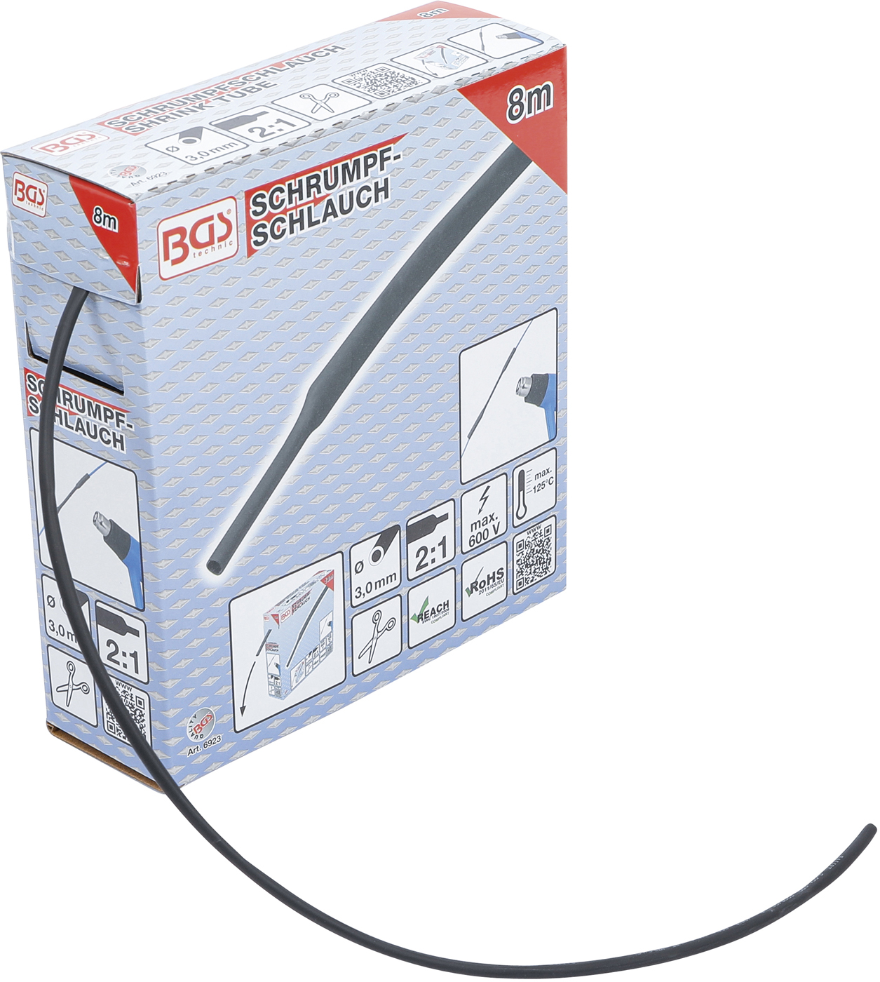 Bgs teplem smrštitelná trubička v krabici, černá, o 3,2 mm, 8 m