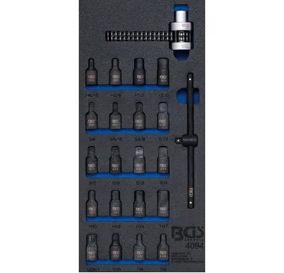 BGS Vložka do dílenského vozíku 1/3: sada hlavic na olejové vany / klíčů na řetězy olejových f