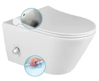 SAPHO AVVA CLEANWASH závěsná WC mísa, integrovaná baterie a bidet. sprška, Rimless, 35,5x53cm, bílá