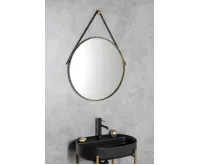 SAPHO ORBITER kulaté zrcadlo s koženým páskem ø 60cm, zlato mat (4)