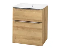 Mailo, koupelnová skříňka s keramickým umyvaldem, dub, 2 zásuvky, 610x700x480 mm