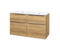 Mailo, koupelnová skříňka s keramickým umyvadlem, dub, 4 zásuvky, 1210x700x480 mm