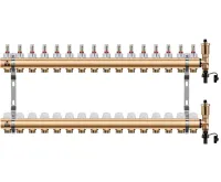 WIGELL Mosazný rozdělovač 16 okruhů, pro podlahového topení s hlavicemi a průtokoměry WIGELL Mosazný rozdělovač 16 okruhů, pro podlahového topení s hlavicemi a průtokoměry