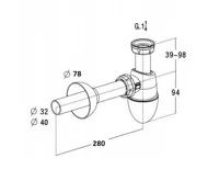 Umyvadlový sifon Easyphon s vlisovaným těsněním 5/4", Ø 40 mm, vč. krycí rozety a odpadní trubky (1)