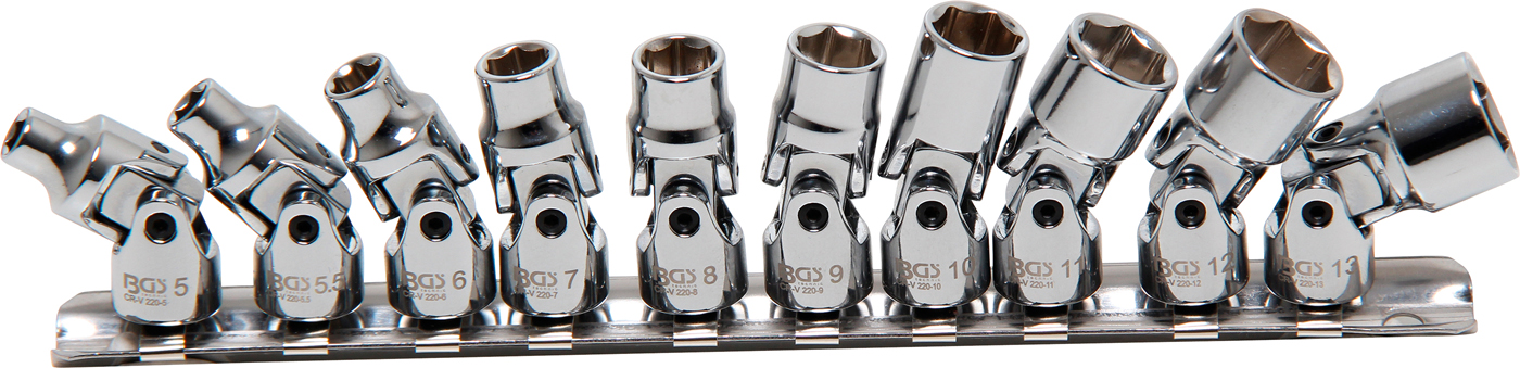 Bgs klíče nástrčné kloubové, 6,3 mm (1/4"), 5–13 mm, 10dílná sada