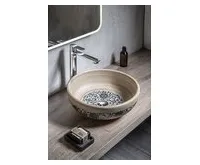 SAPHO PRIORI keramické umyvadlo na desku, Ø 41 cm, béžová s modrým vzorem (1)