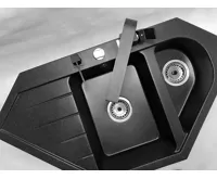 GRANISIL TARAGONA 965.10R Rohový granitový dřez s odkapem, černý granit (5)