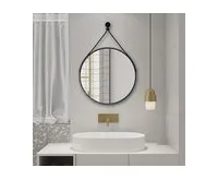 AQUALINE STAGO kulaté zrcadlo ø 60cm, kožený pásek, černá mat (1)