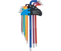 BGS Sada zahnutých klíčů,  vícebarevné,  extra dlouhé,  T-profil (pro Torx) s otvorem a kulovo (2)