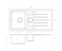 SAPHO Granitový vestavný dřez s odkapem a vaničkou, 100x50cm, černá (3)