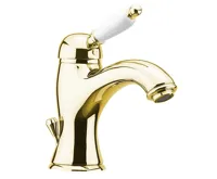 SAPHO KIRKÉ WHITE stojánková umyvadlová baterie s výpustí, bílá páčka, zlato SAPHO KIRKÉ WHITE stojánková umyvadlová baterie s výpustí, bílá páčka, zlato