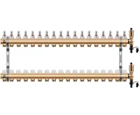 WIGELL Mosazný rozdělovač 18 okruhů, pro podlahového topení s hlavicemi a průtokoměry WIGELL Mosazný rozdělovač 18 okruhů, pro podlahového topení s hlavicemi a průtokoměry
