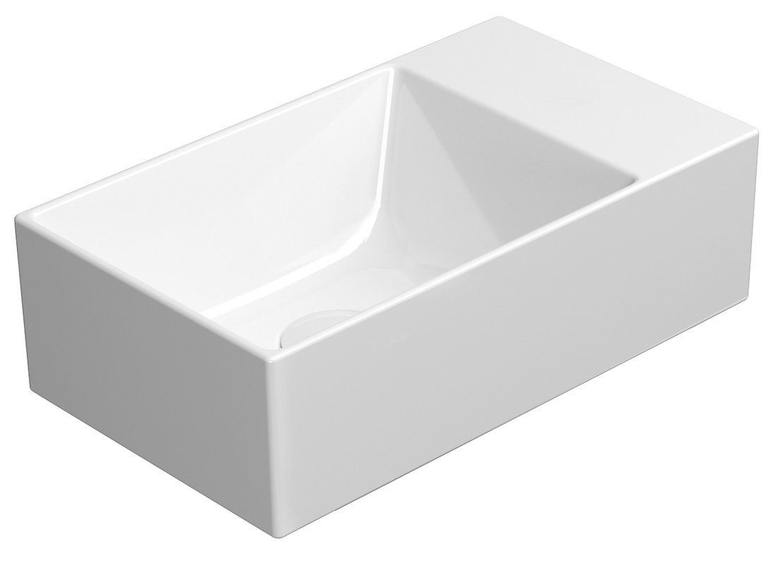 Gsi kube x keramické umývátko 40x23cm, broušená spodní hrana, bez otvoru, pravé/levé, bílá extraglaze