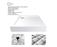 Čtvercová sprchová vanička, 80x80x14 cm, SMC, bílá, včetně nožiček a sifonu (2)