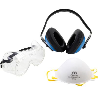 BGS Respirátor proti prachu,ochranné brýle a tlumič hluku,3 díly